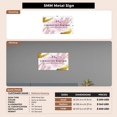 5MM metal Sign For Mallorie Roesing