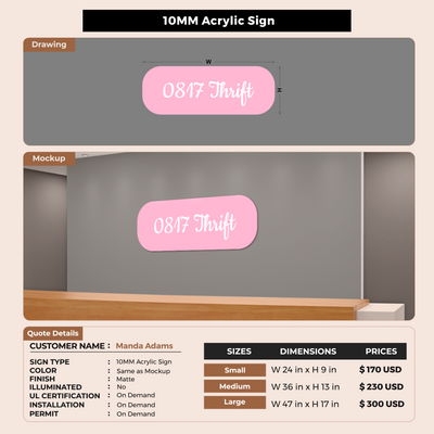 10MM Acrylic Sign For Manda Adams