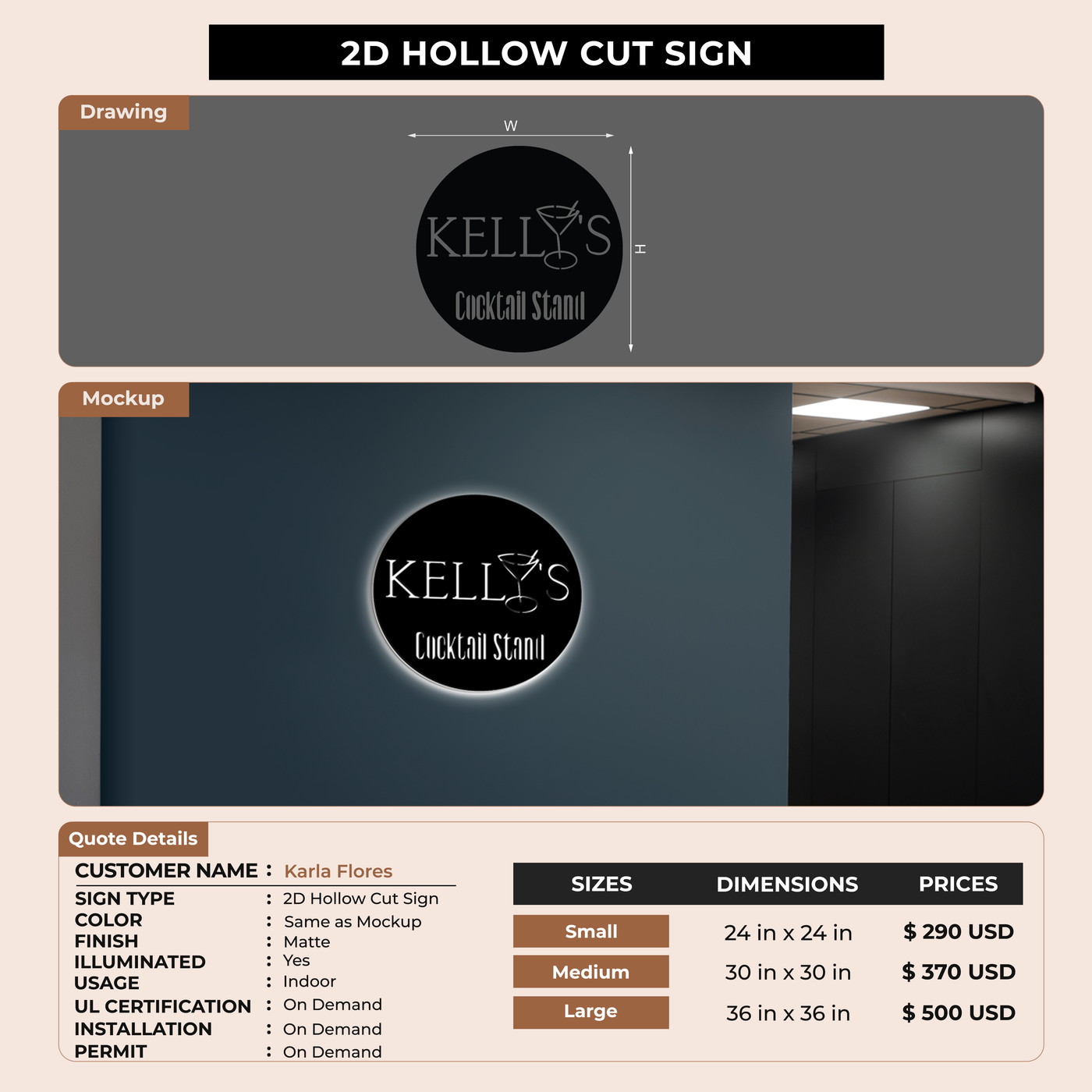 2D Hollow Cut Sign For Karla Flores
