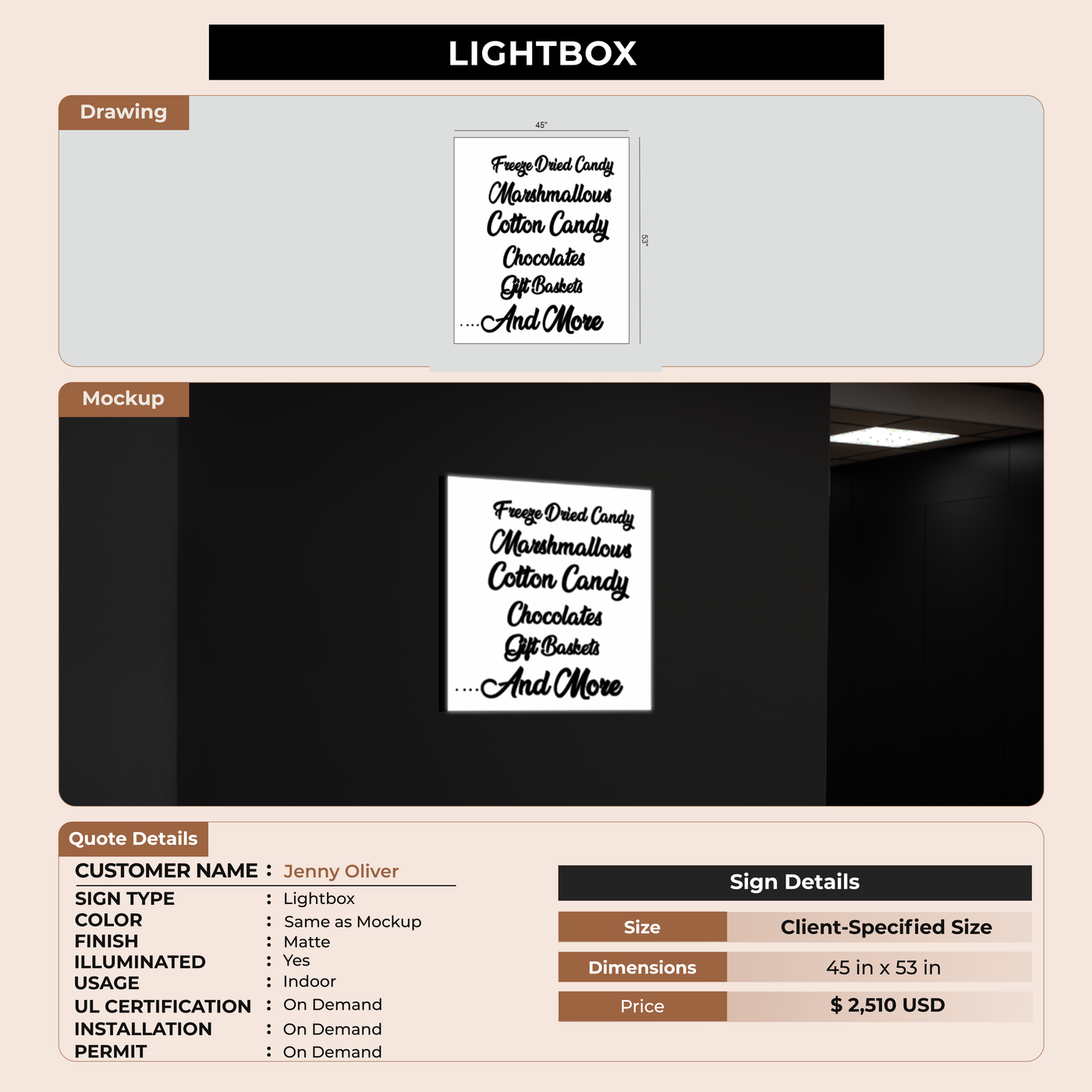Custom Light Box Signs for Jenny Oliver