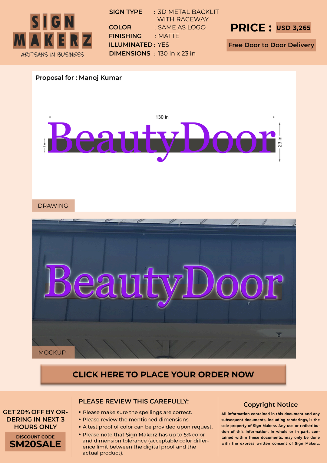 3D Metal Backlit Sign with Raceways for Manoj Kumar