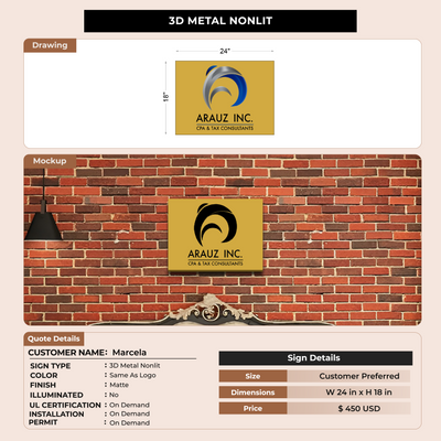 3D Metal Nonlit sign for Marcela