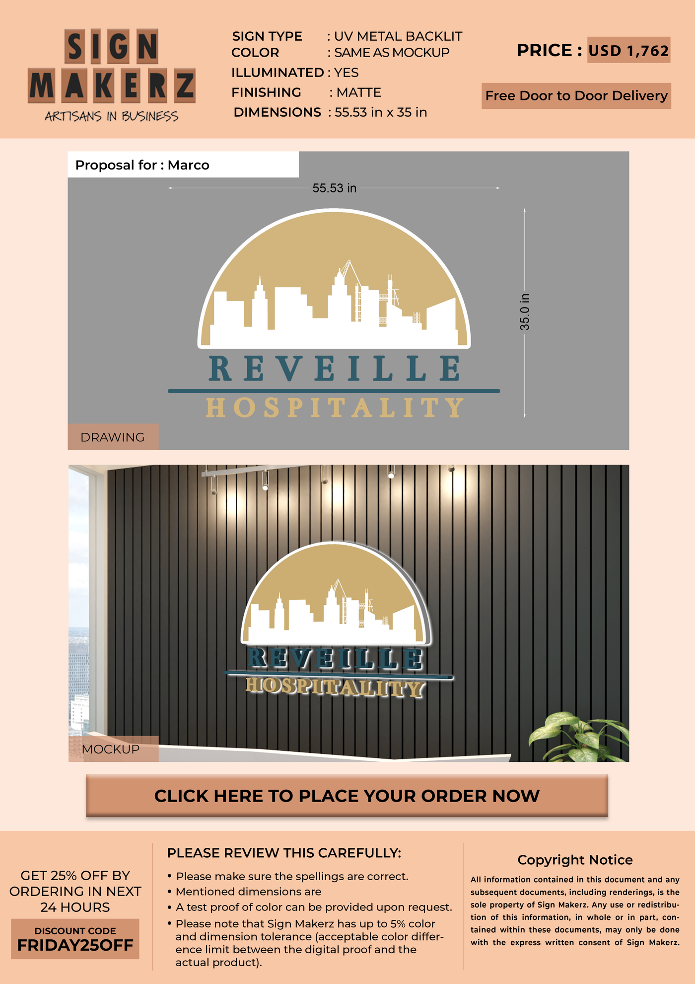 3D Metal Backlit Sign for Marco