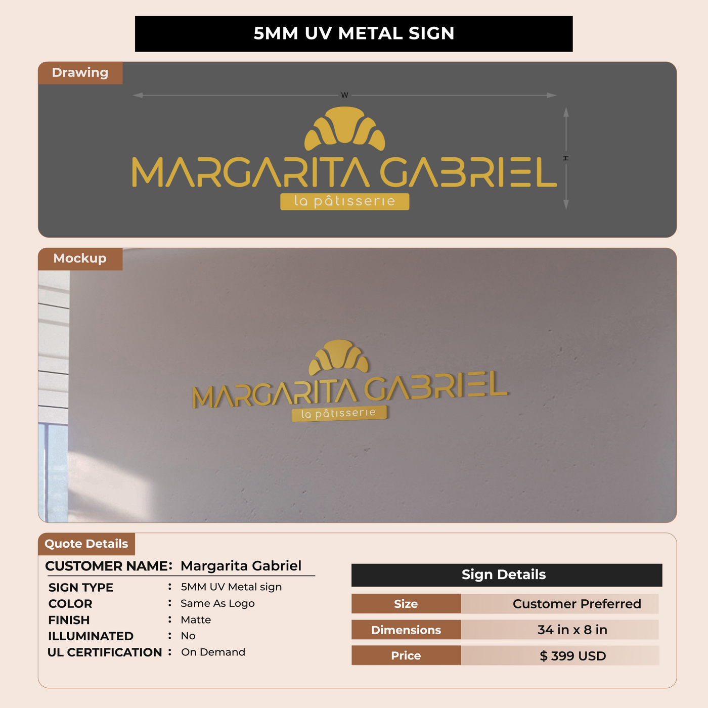 5mm UV Metal Sign for Margarita Gabriel