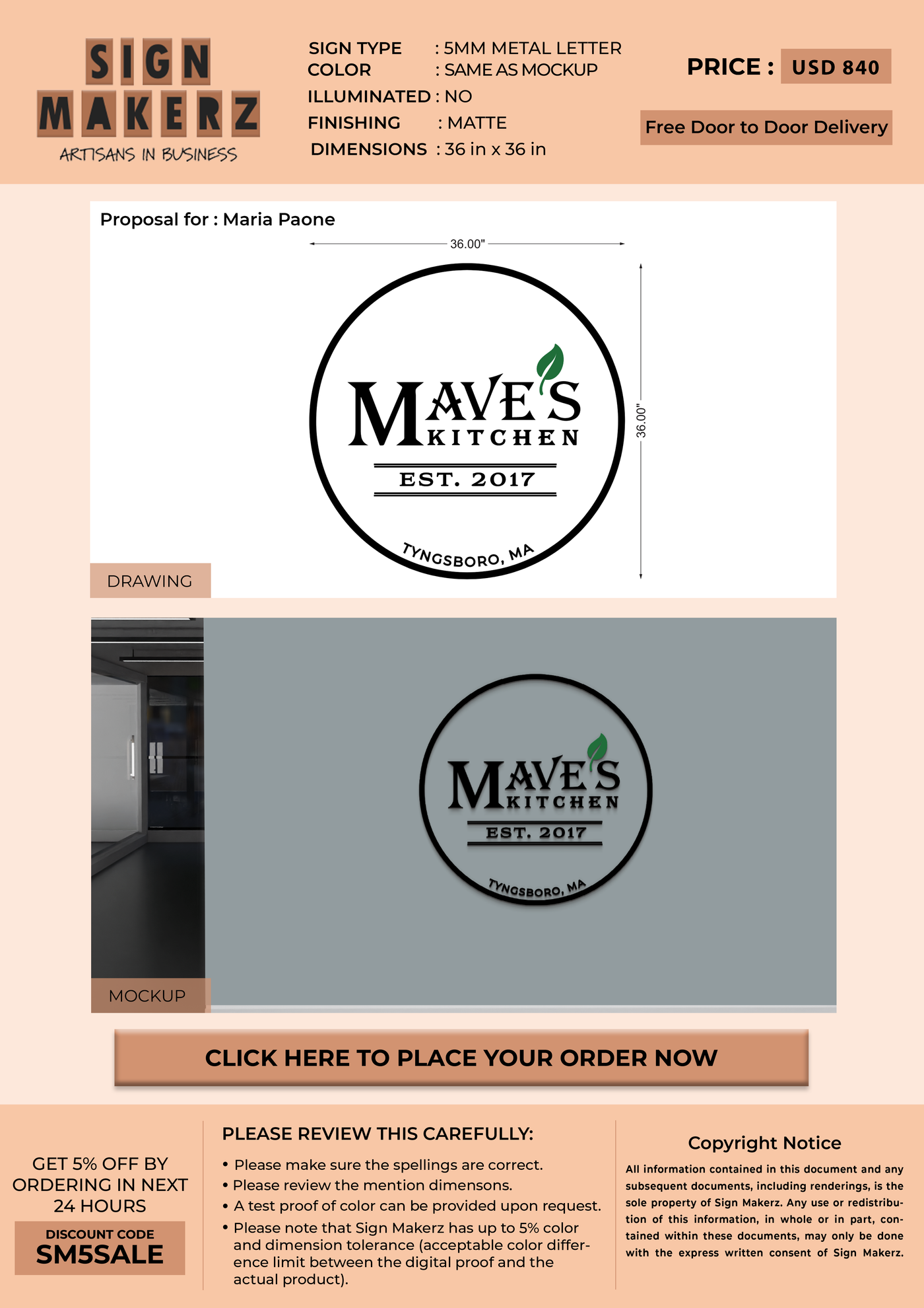 Business signage for Maria Paone