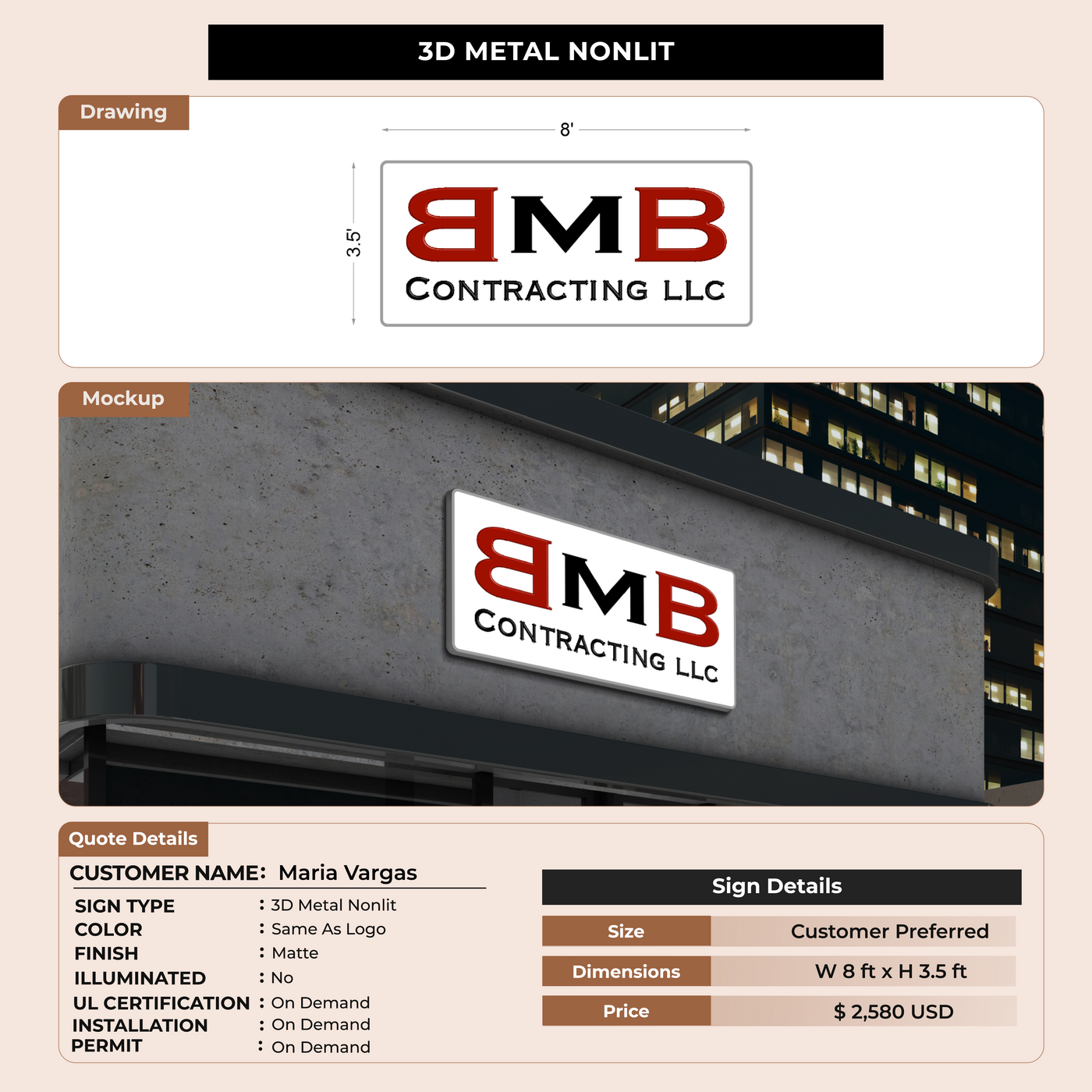 Business signage for Maria Vargas