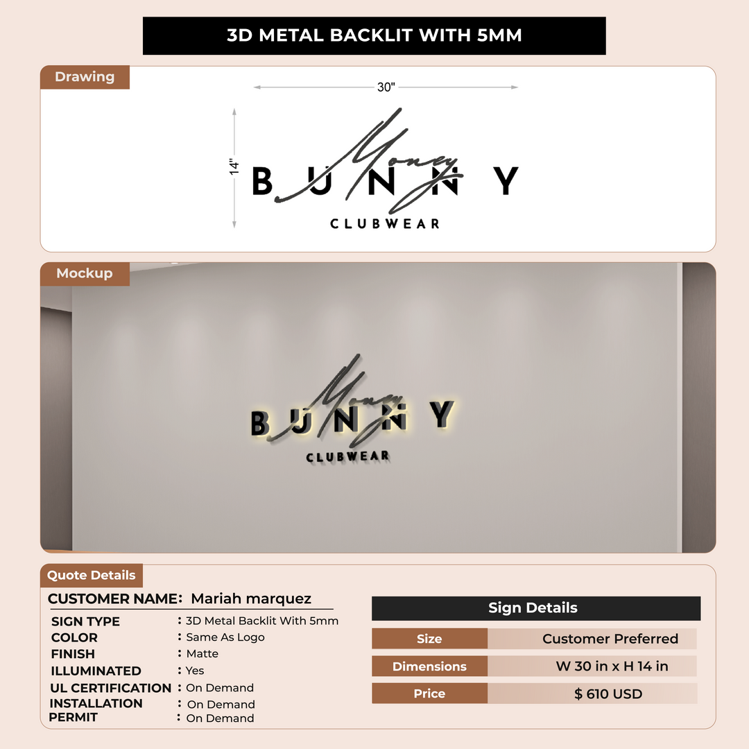 3D Metal Backlit With 5mm for Mariah marquez