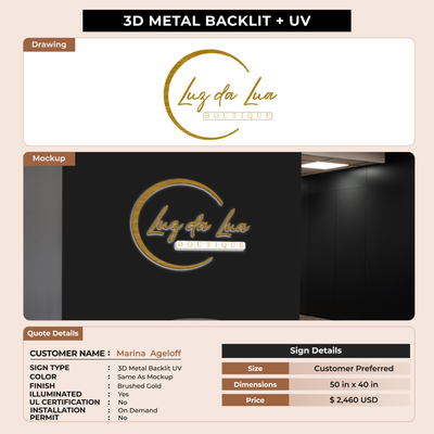 3D UV Metal Backlit Sign for Marina  Ageloff