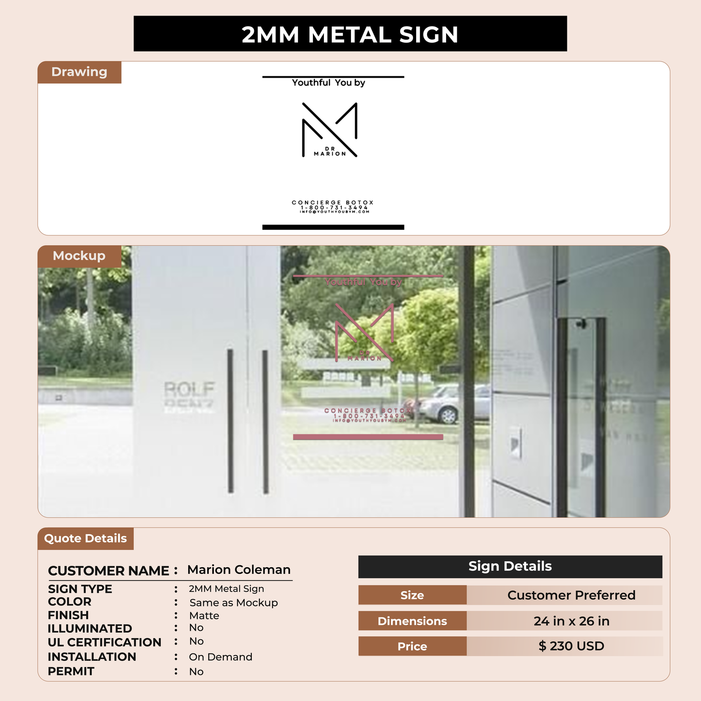 2mm metal pasting sign for Marion Coleman