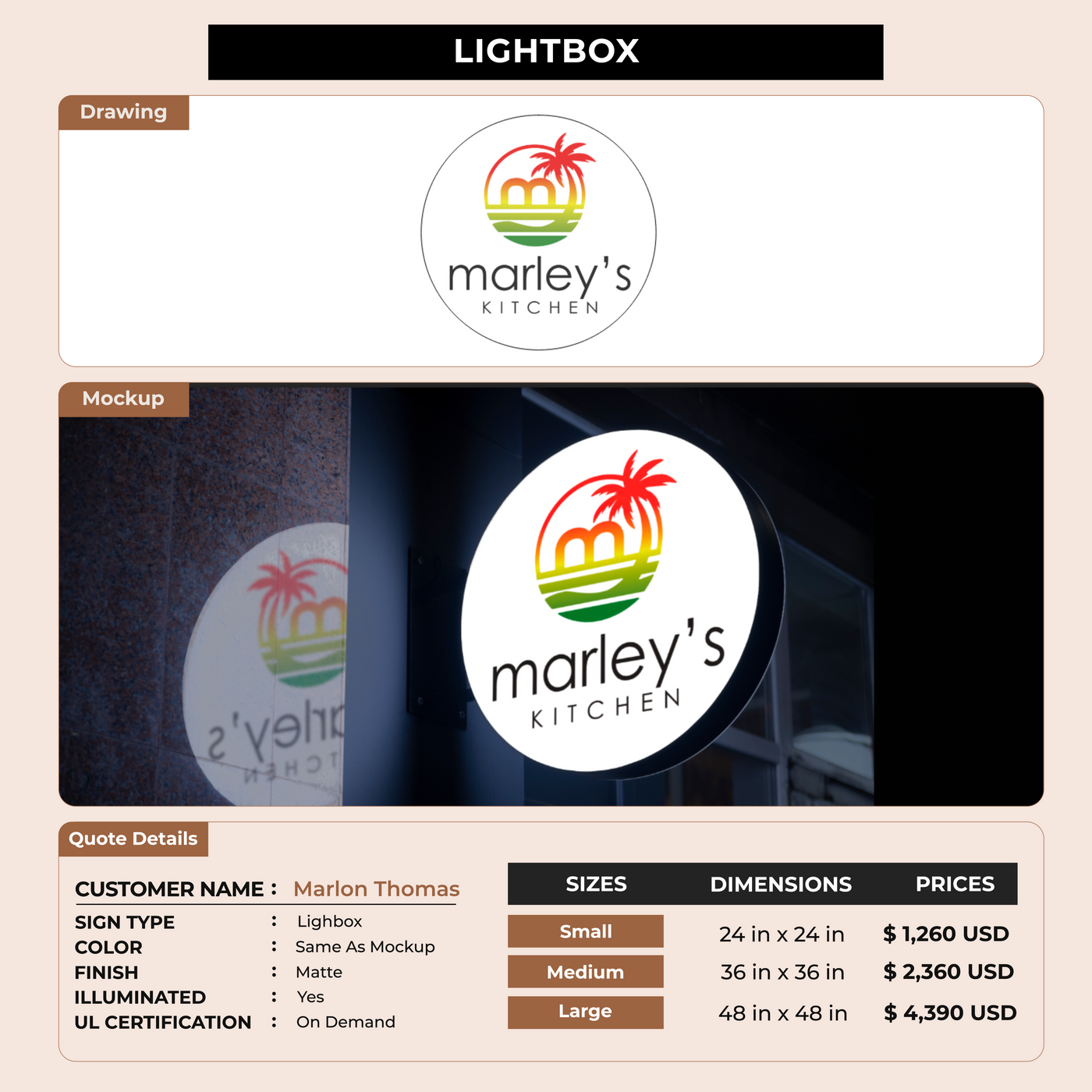 Lightbox sign for Marlon Thomas