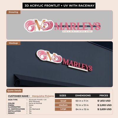 3d acrylic frontlit with raceways for Marquisha Pickens
