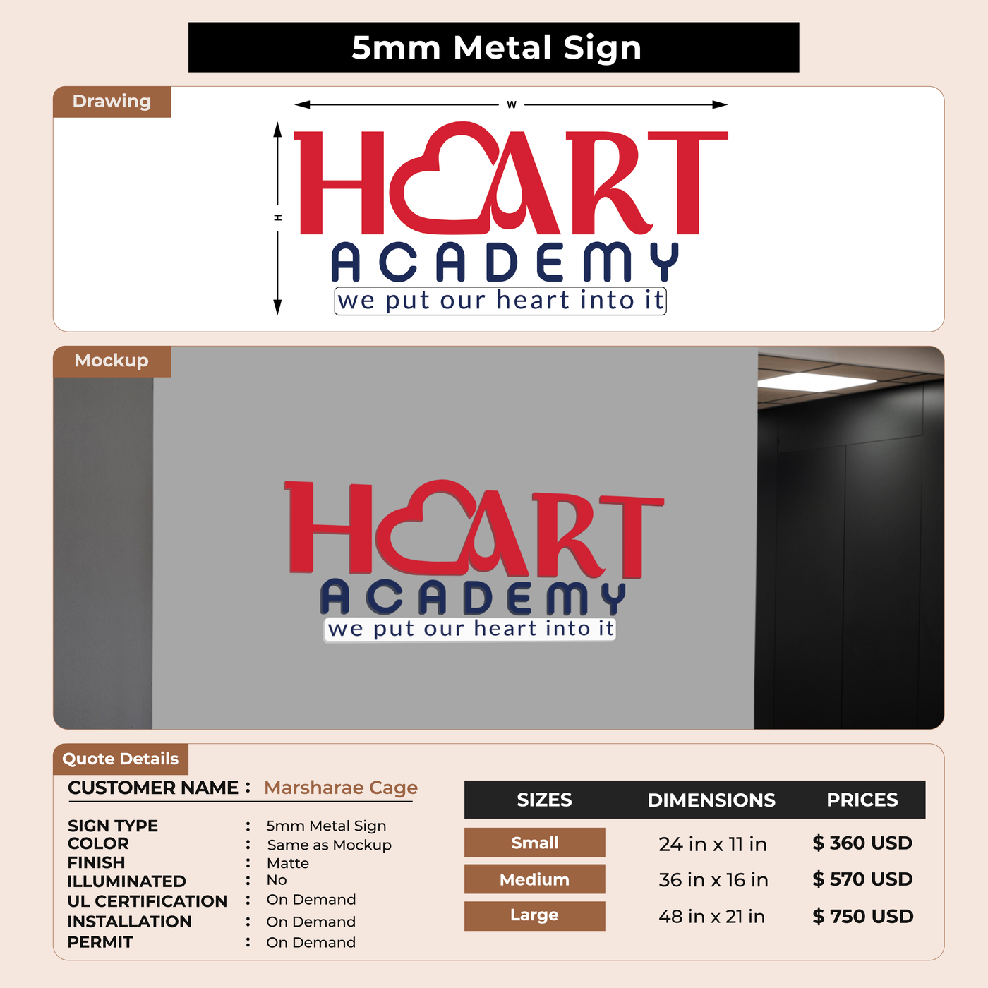 Business signage for Marsharae Cage