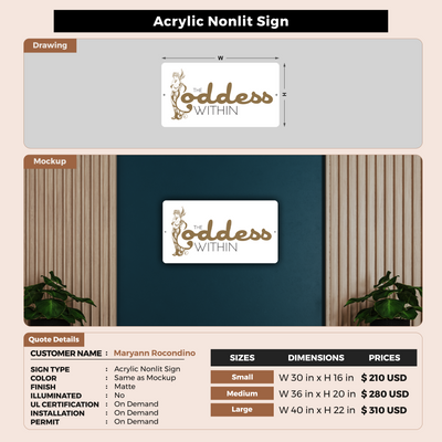Acrylic Nonlit Sign For Maryann Rocondino