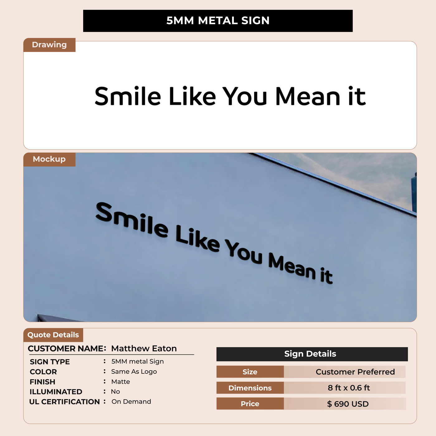5MM Metal Sign For Matthew Eaton