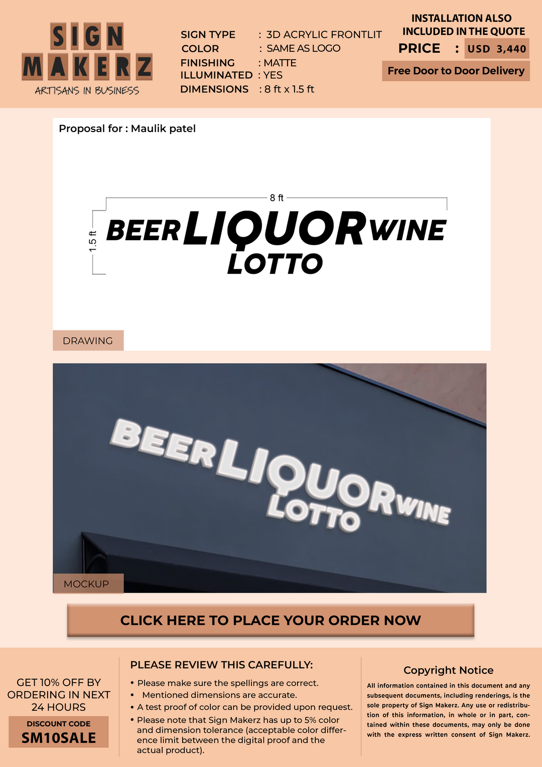 3D Acrylic Frontlit Sign for Maulik patel