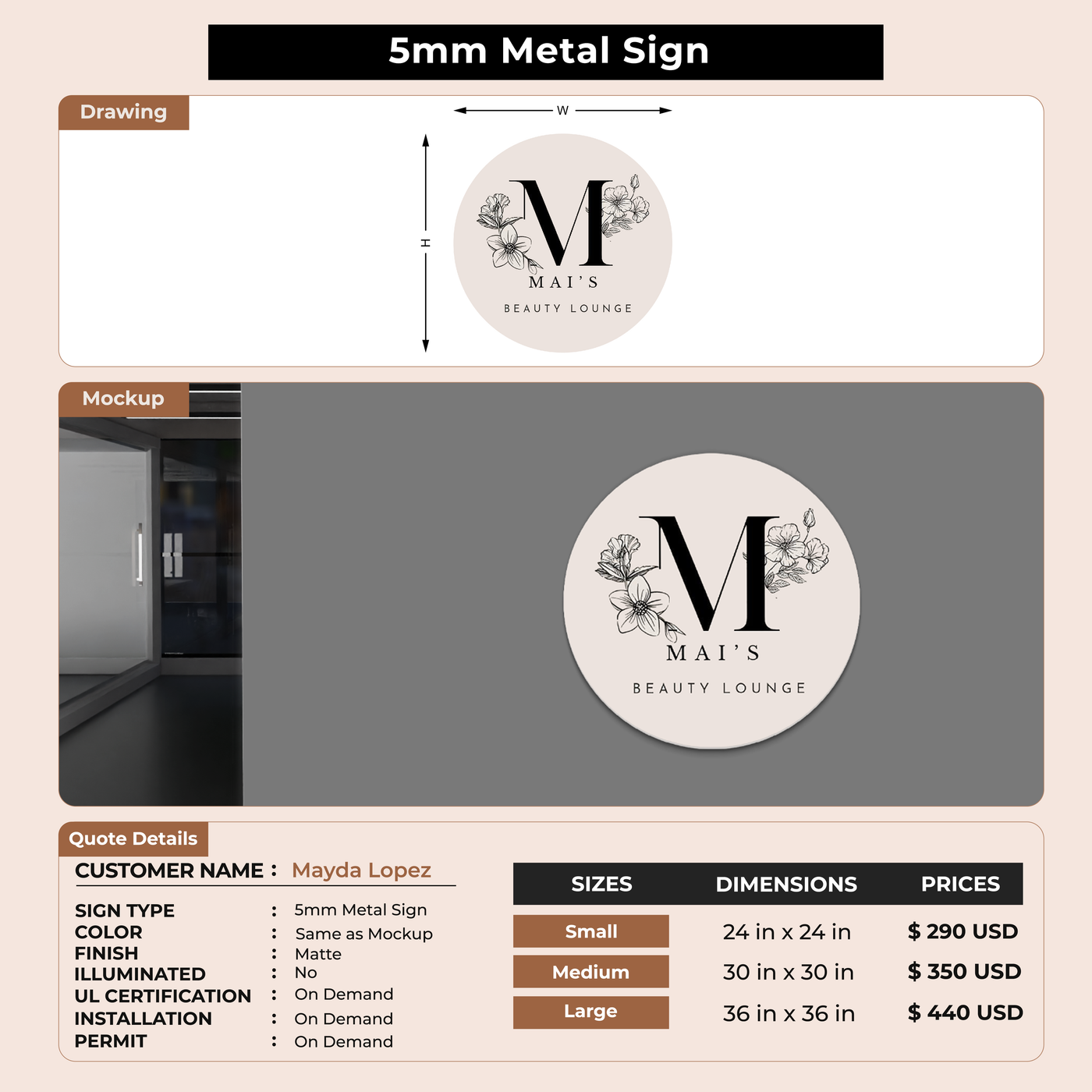 Business signage for Mayda Lopez
