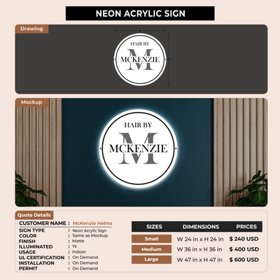 Neon Acrylic Sign For McKenzie Helms