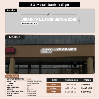 3D Metal Backlit Sign For Caleb