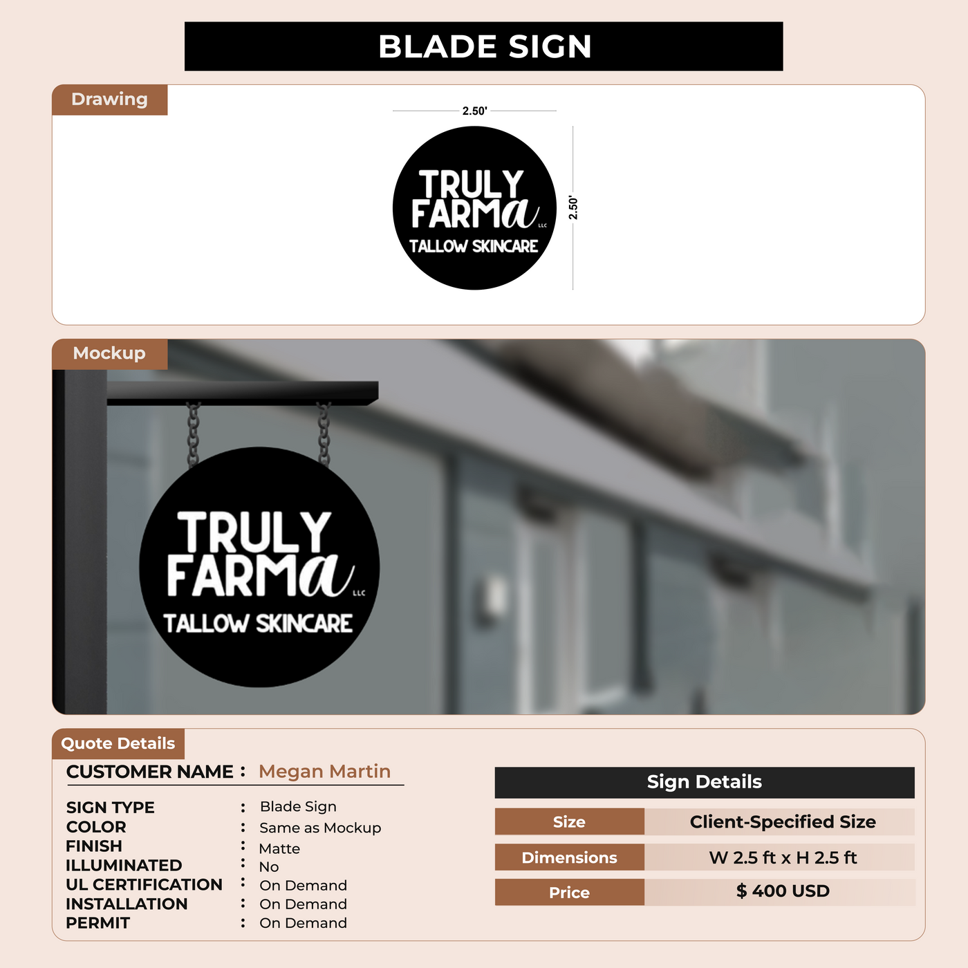 2D Blade Sign for Megan Martin