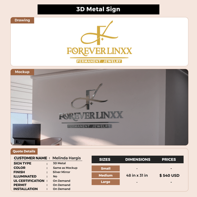 3D Metal Non-Lit sign for Melinda Hargis