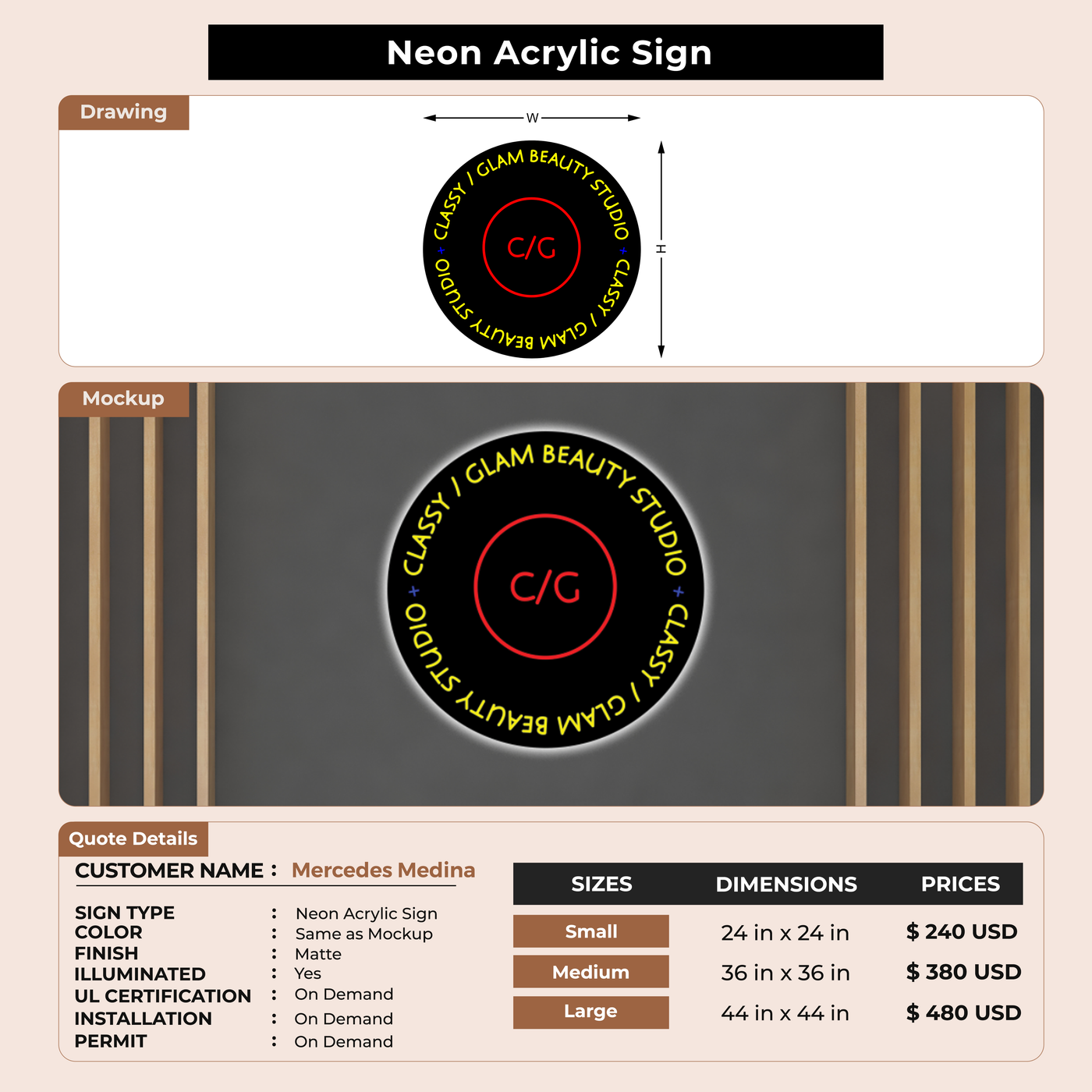 custom signs for Mercedes Medina