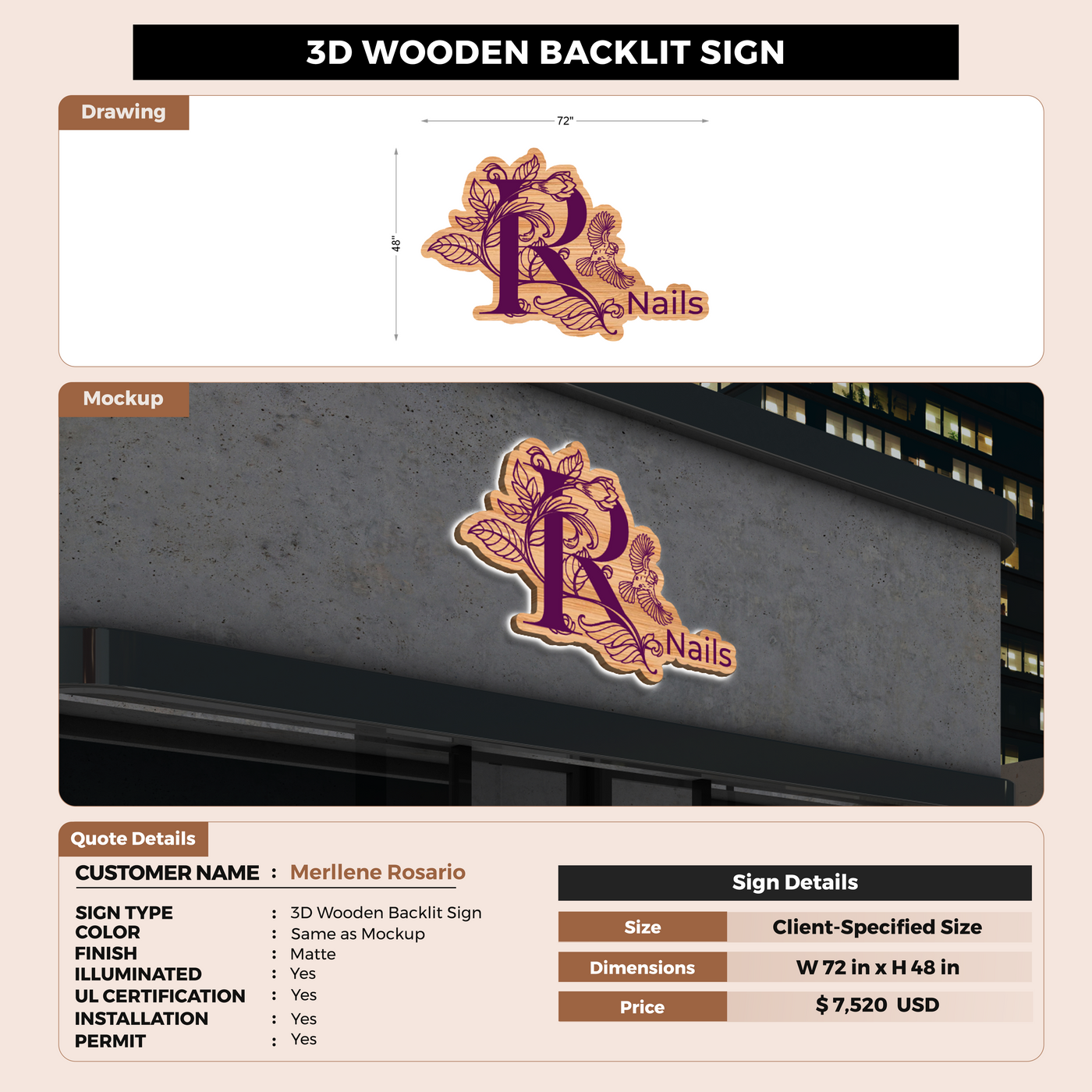 Wooden Backlit sign for Merllene Rosario