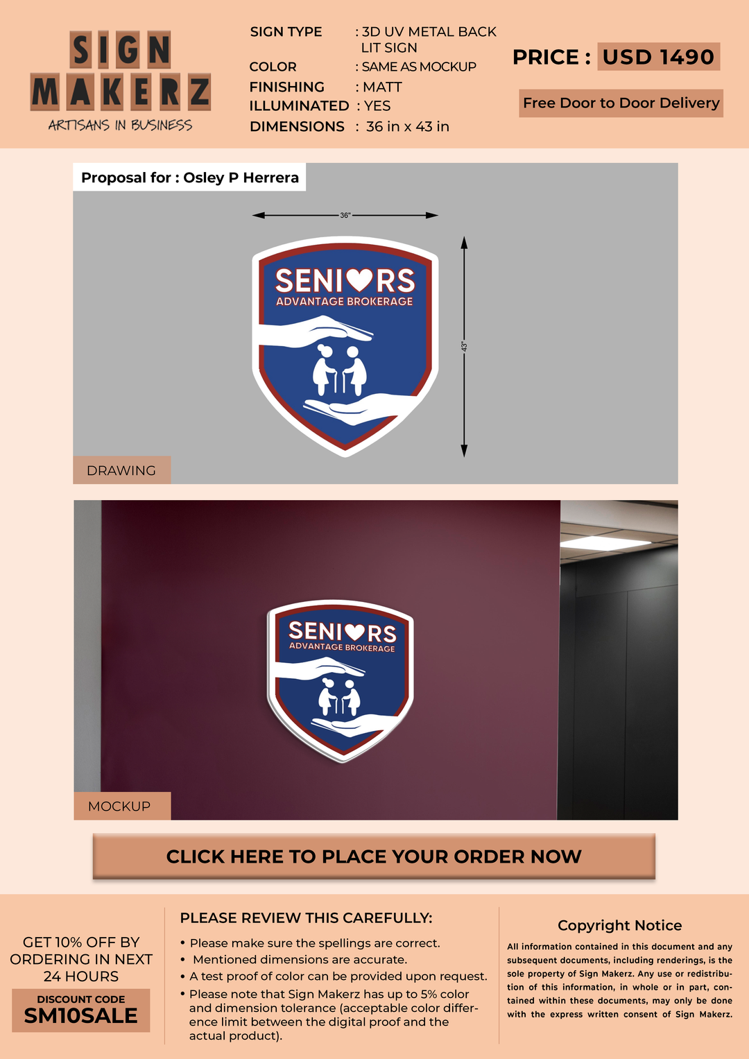 3D UV Metal Backlit Sign For Osley P Herrera