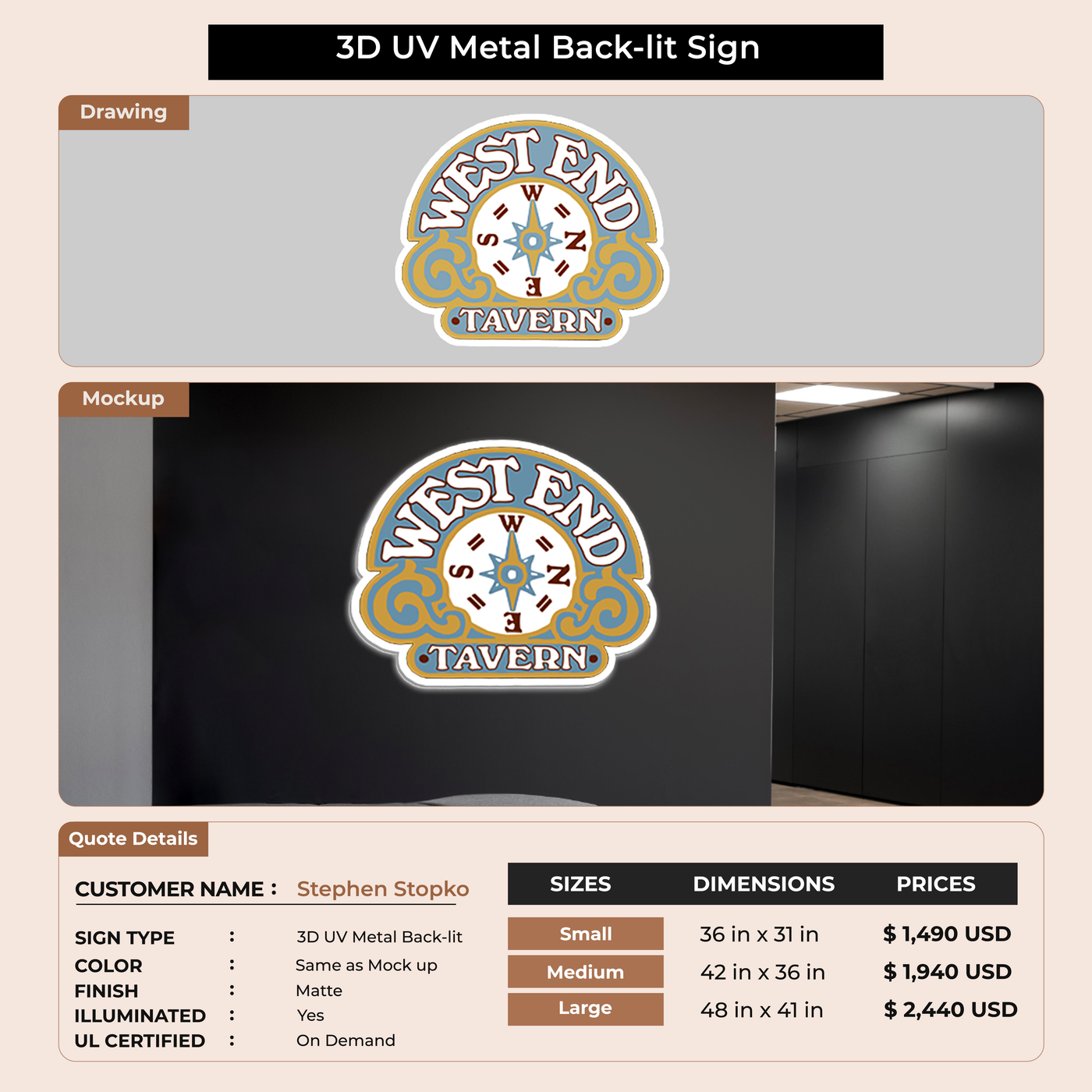 3D UV Meta Back-lit Sign For Stephen Stopko