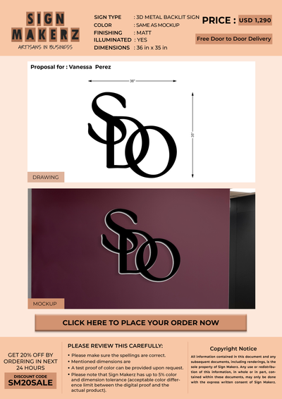 3D Metal Backlit Sign For Vanessa  Perez