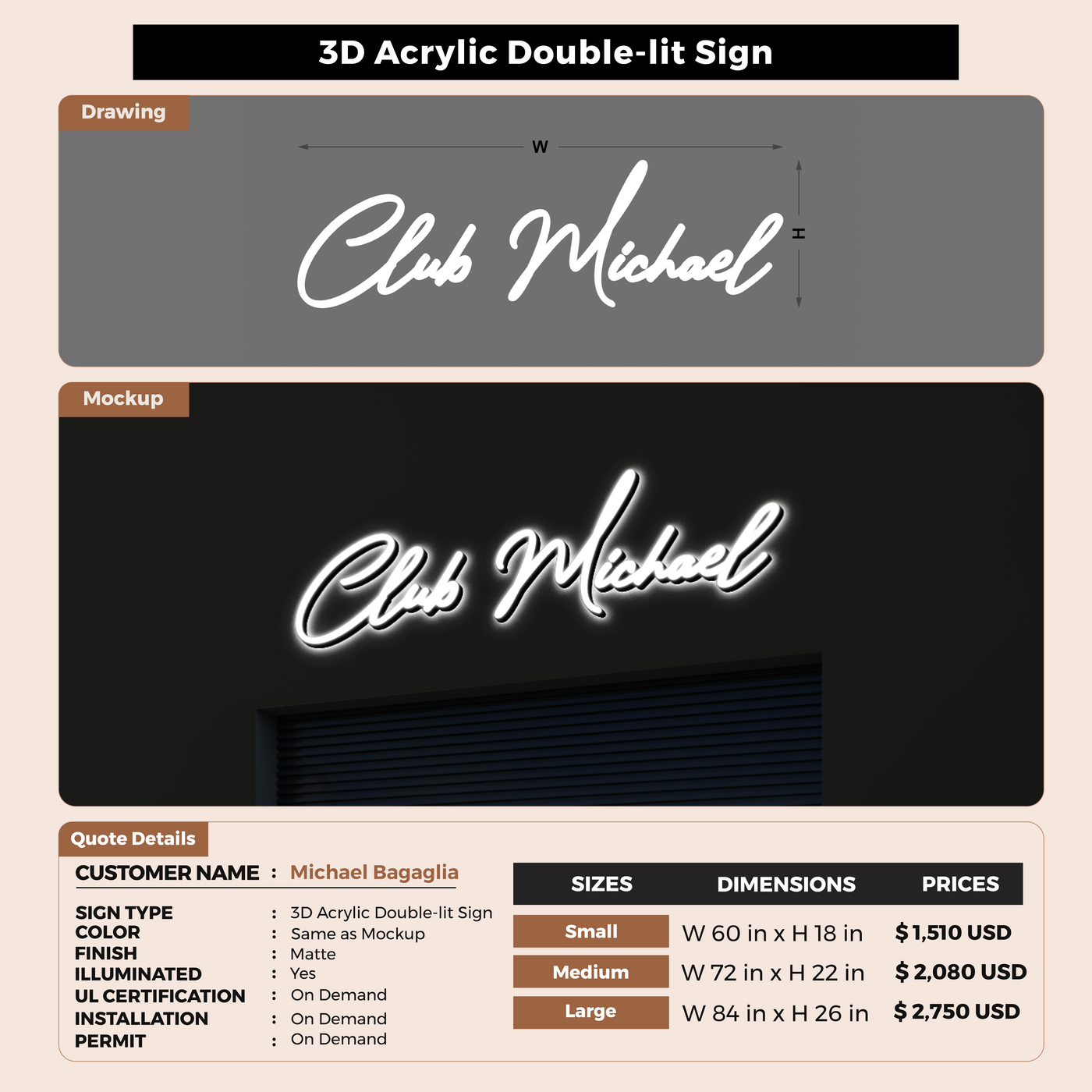 Custom Signs For Michael Bagaglia