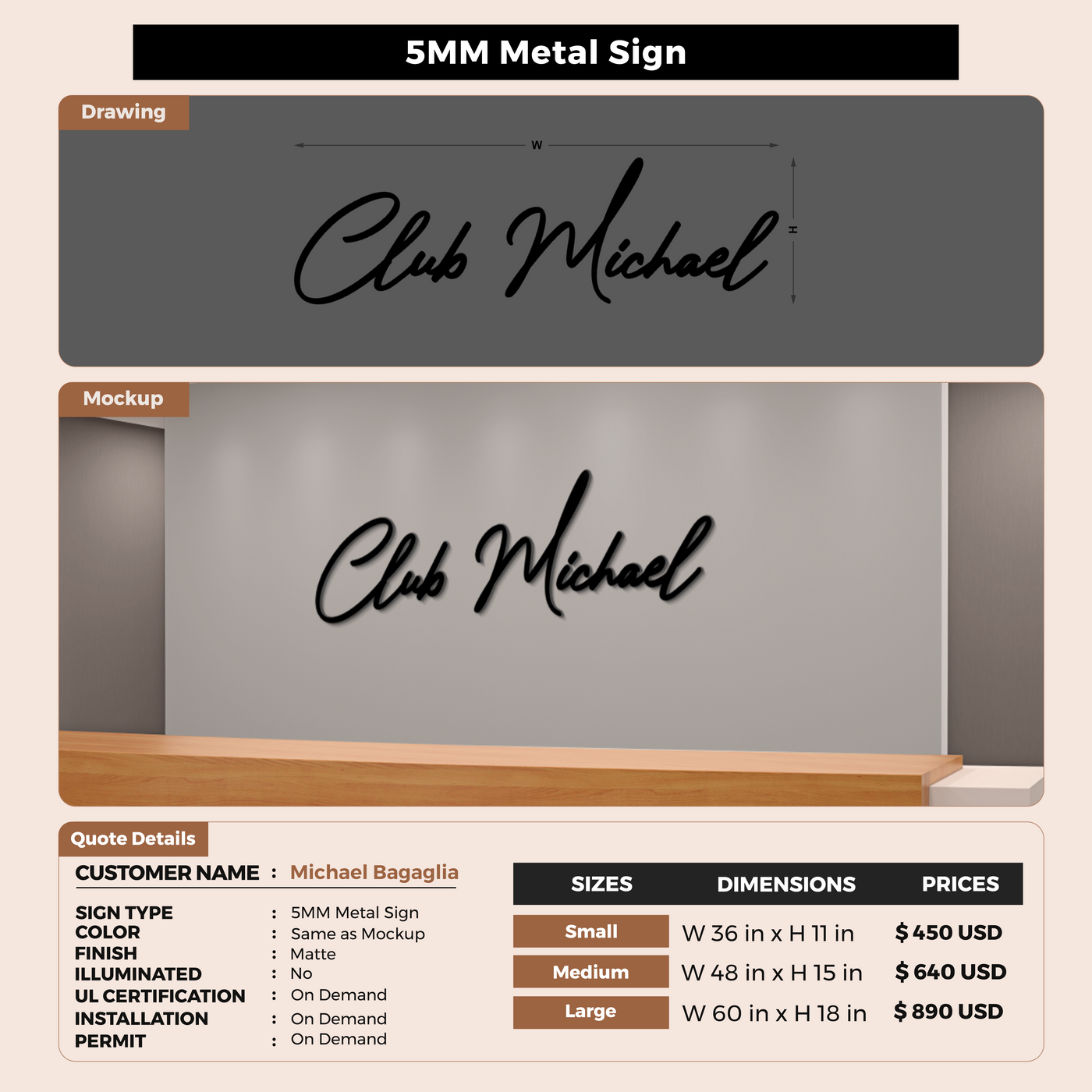 Custom Signs For Michael Bagaglia