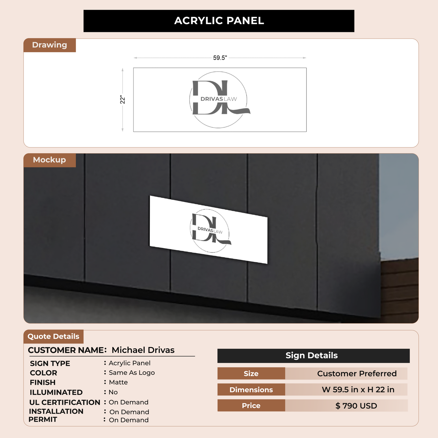 Acrylic panel for Michael Drivas