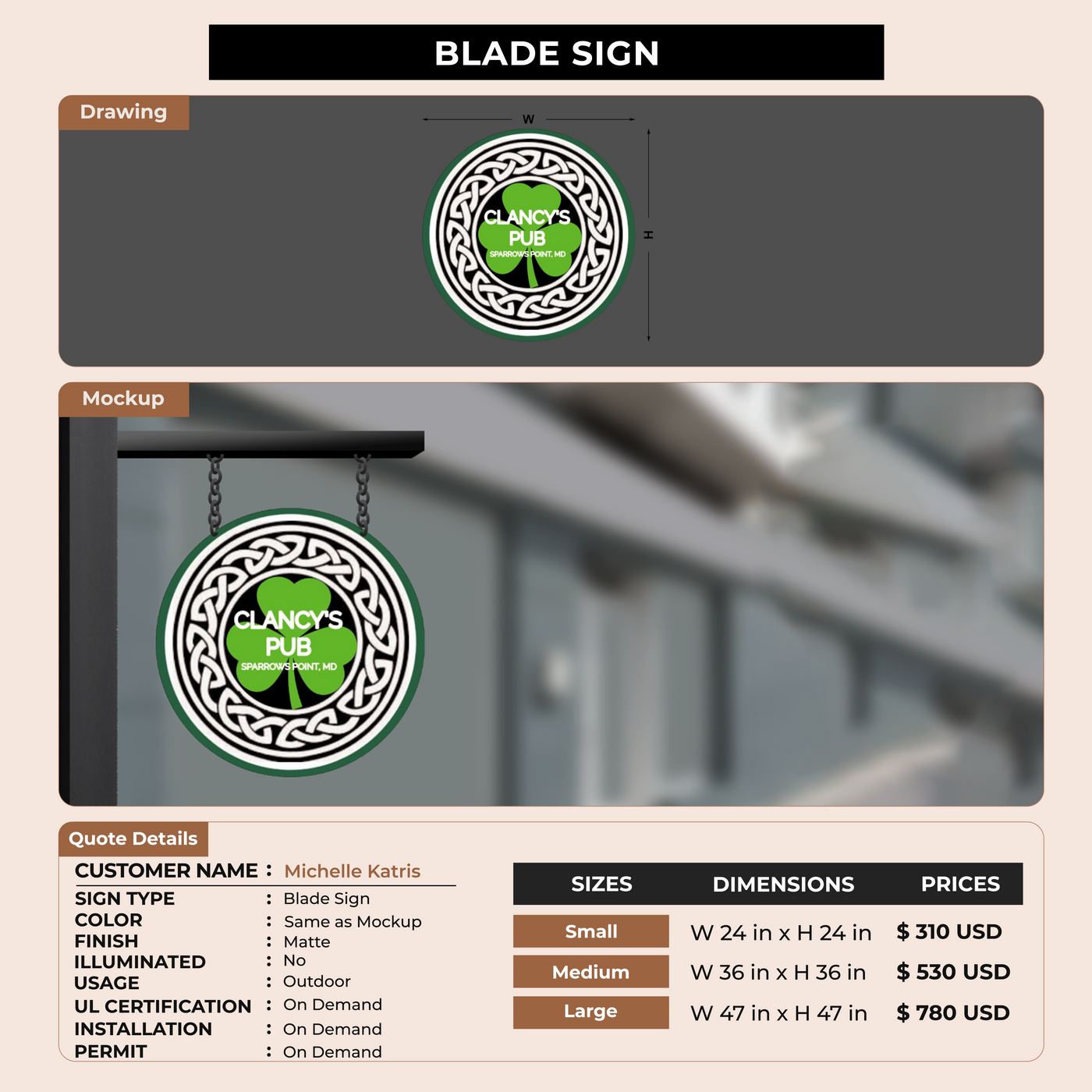 Blade Sign For Michelle Katris
