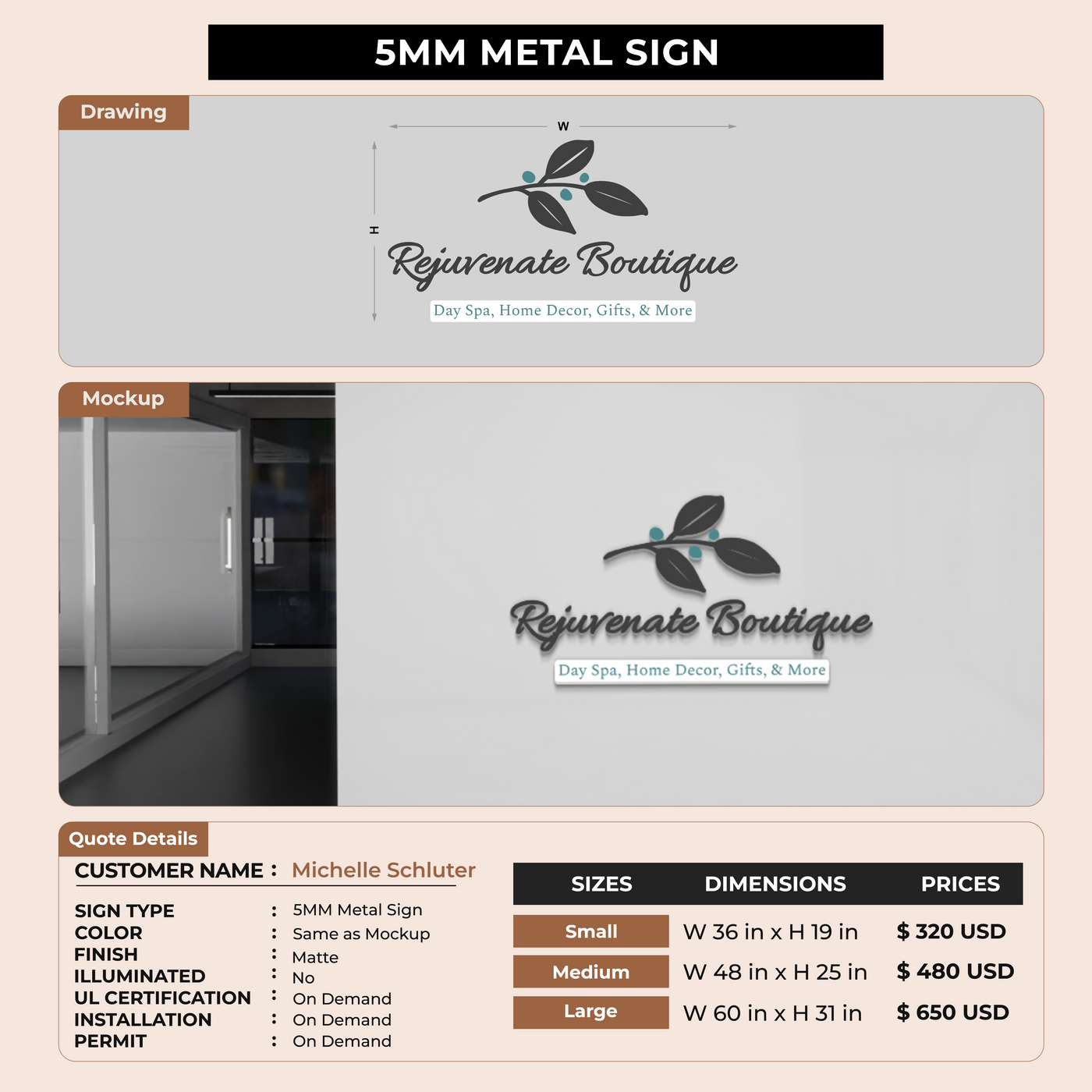 5mm Metal Sign for Michelle Schluter