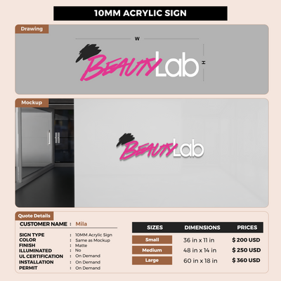 Business signage for Mila