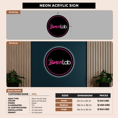 Business signage for Mila