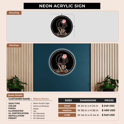 Neon Acrylic Sign for Milena Rocha