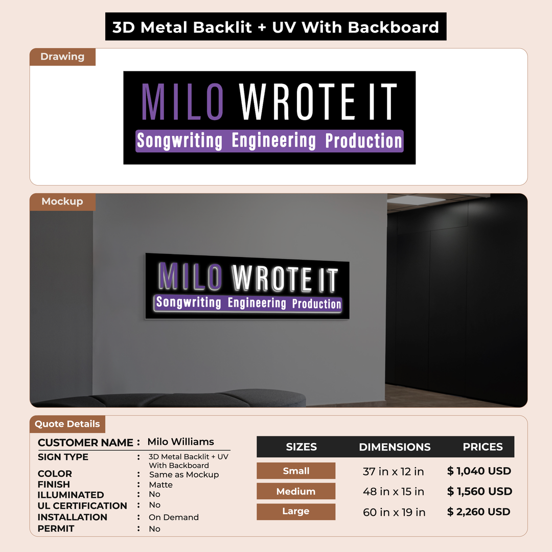 Business Signage for Milo Williams