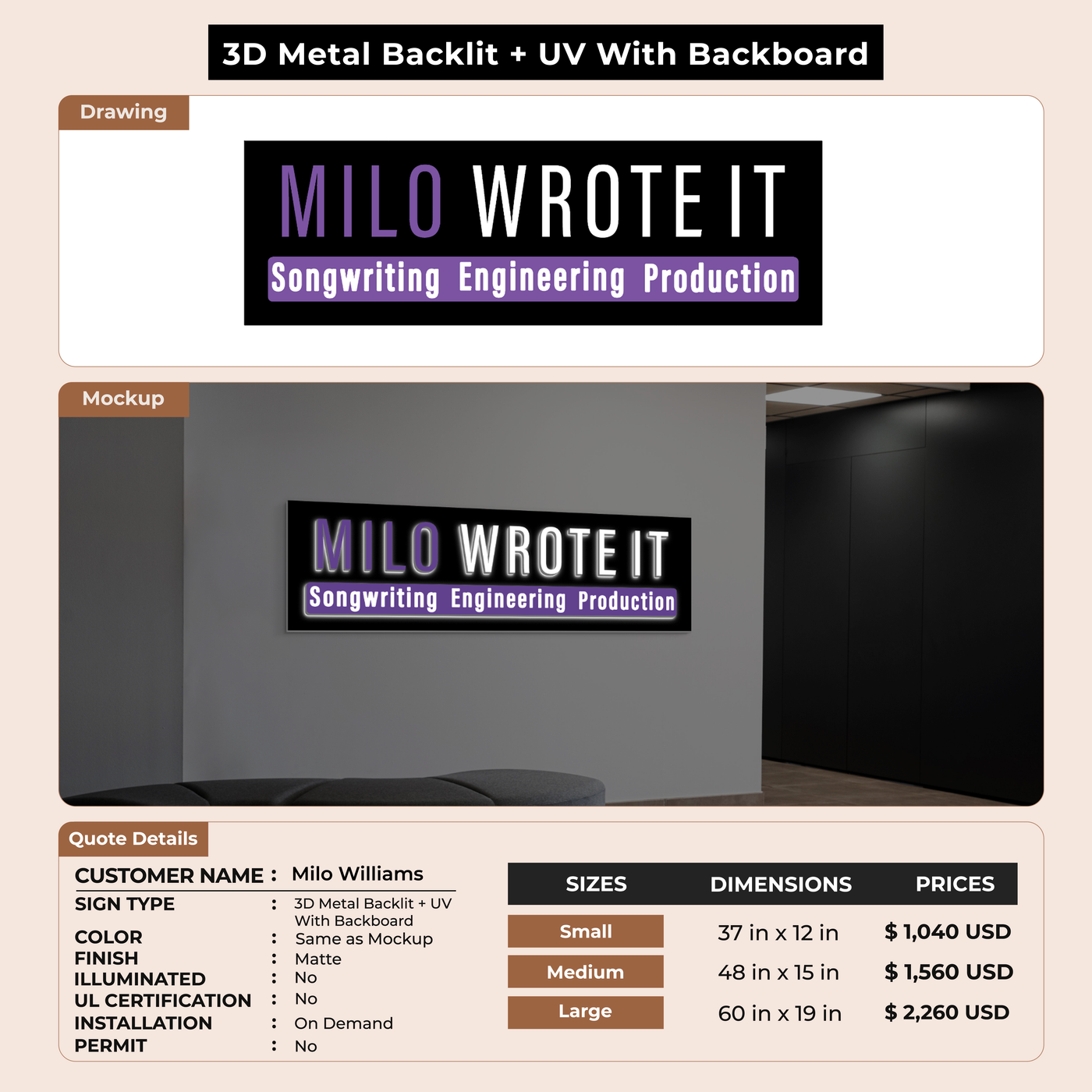 Business Signage for Milo Williams