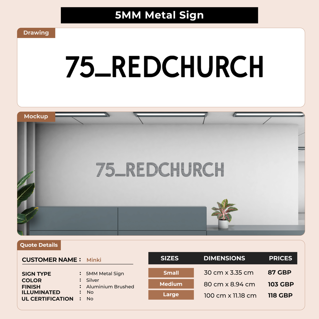 5mm metal letters for Minki