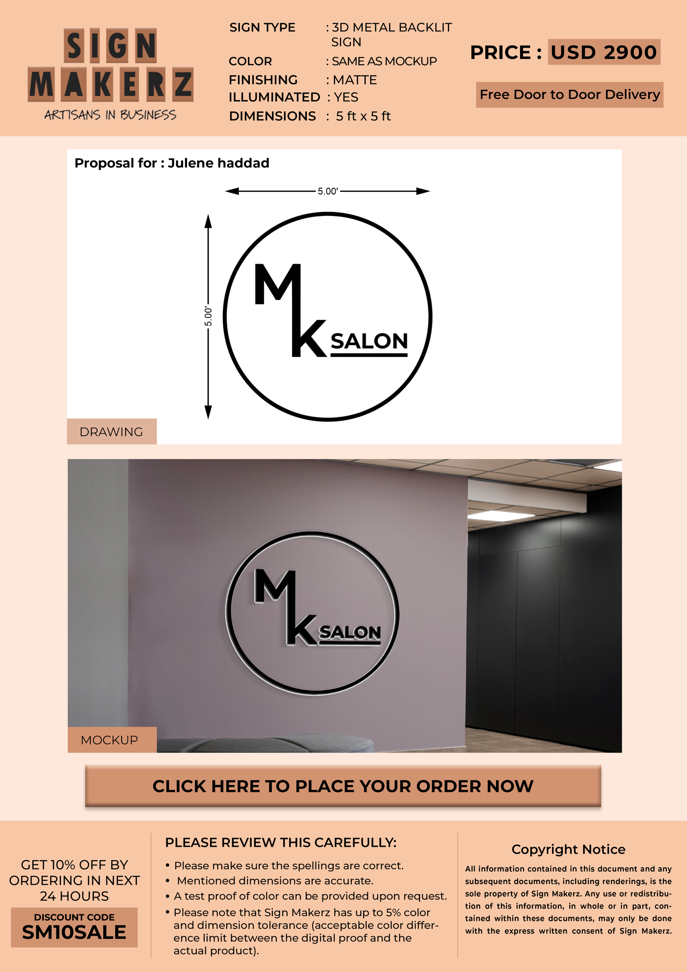 3D Metal Backlit Sign For Julene haddad