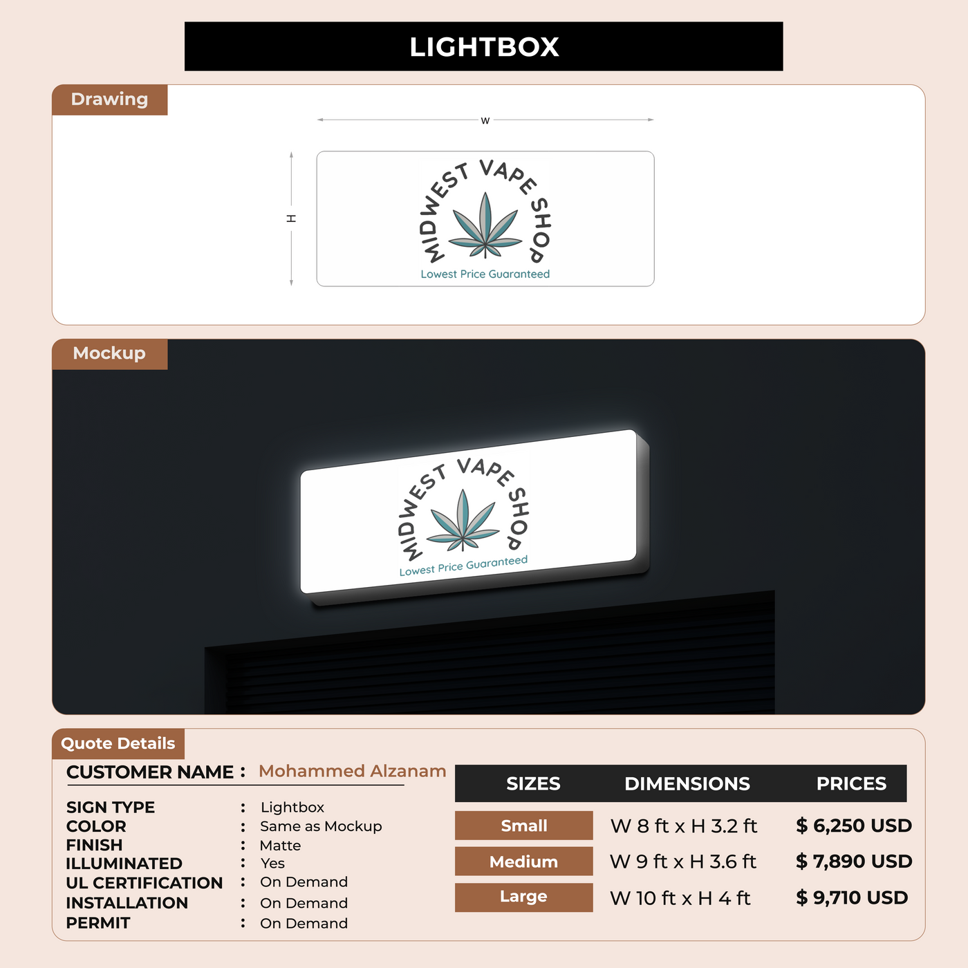 Business signage for Mohammed Alzanam