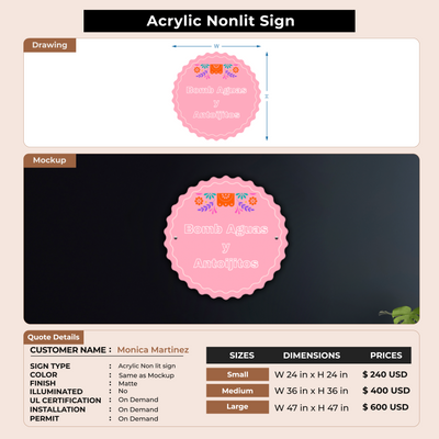 Acrylic Nonlit sign For Monica Martinez