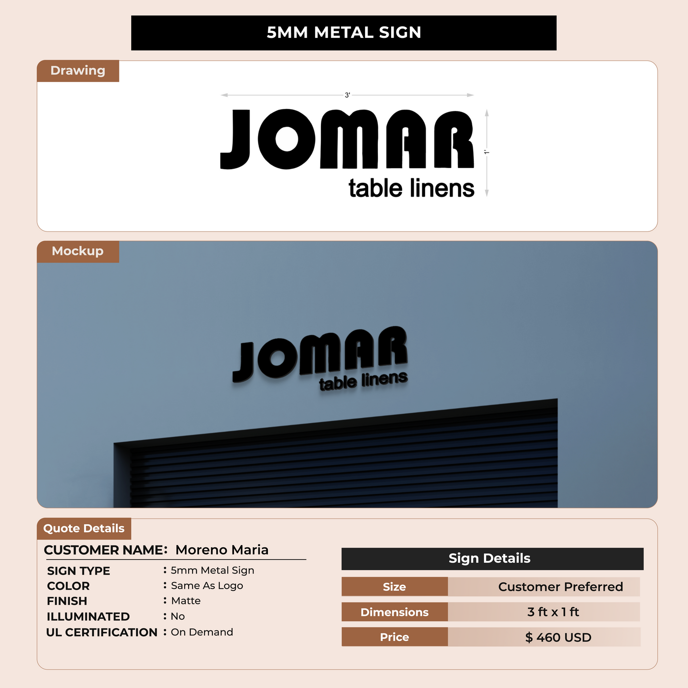 5MM Metal Signs For Moreno Maria