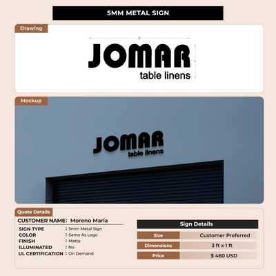 5MM Metal Signs For Moreno Maria
