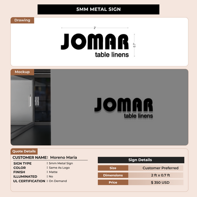 5MM Metal Signs For Moreno Maria