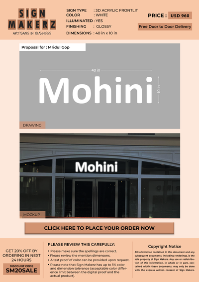 3d Acrylic Frontlit Sign for Mridul Gop
