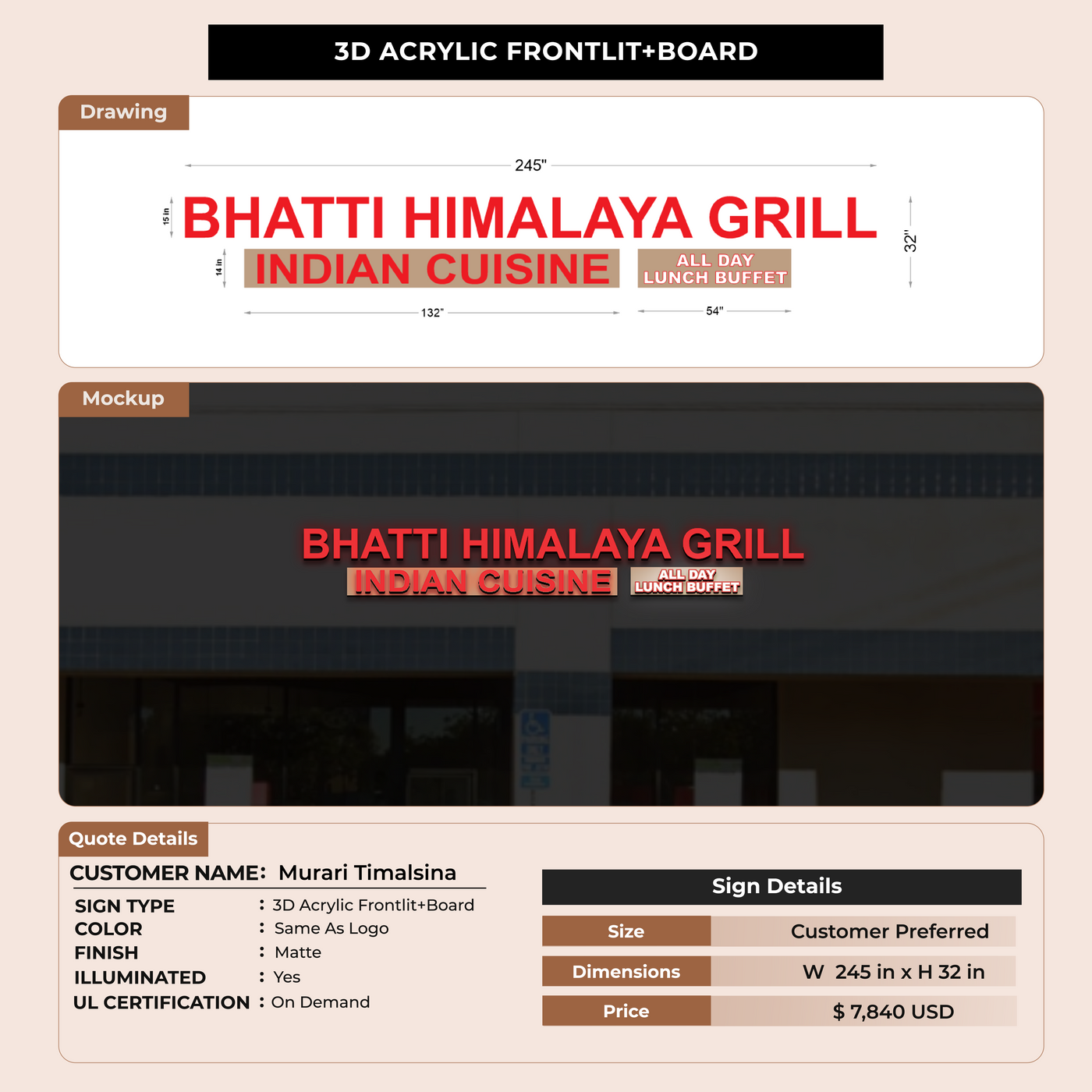 Acrylic Frontlit Sign for Murari Timalsina