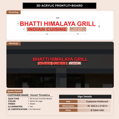 Acrylic Frontlit Sign for Murari Timalsina