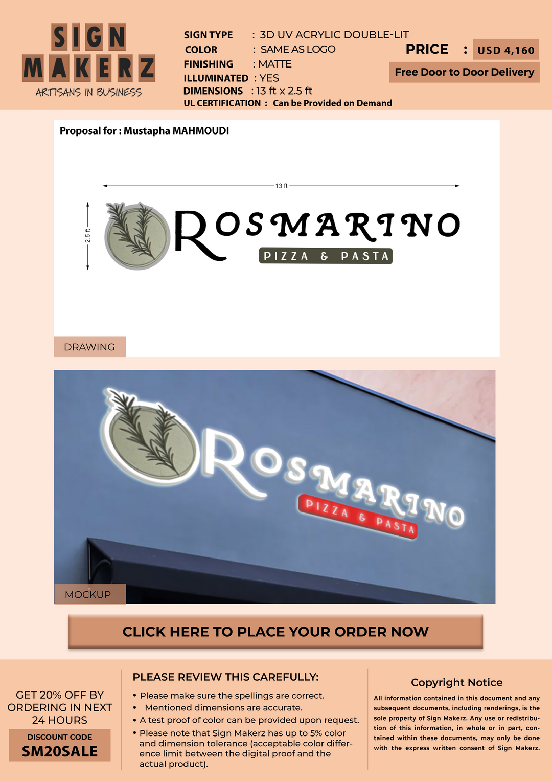 3D Acrylic Double-lit Sign for Mustapha MAHMOUDI